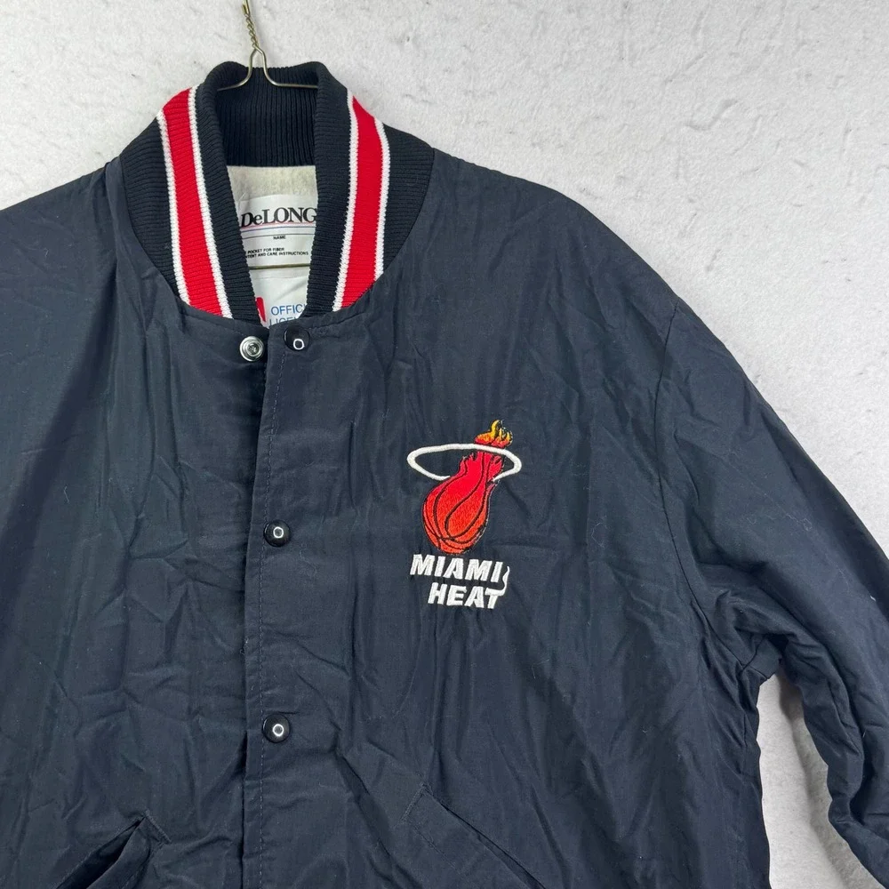 Vintage Miami Heat Varsity Jacket Mens M NBA DeLong Made in USA Snap Button